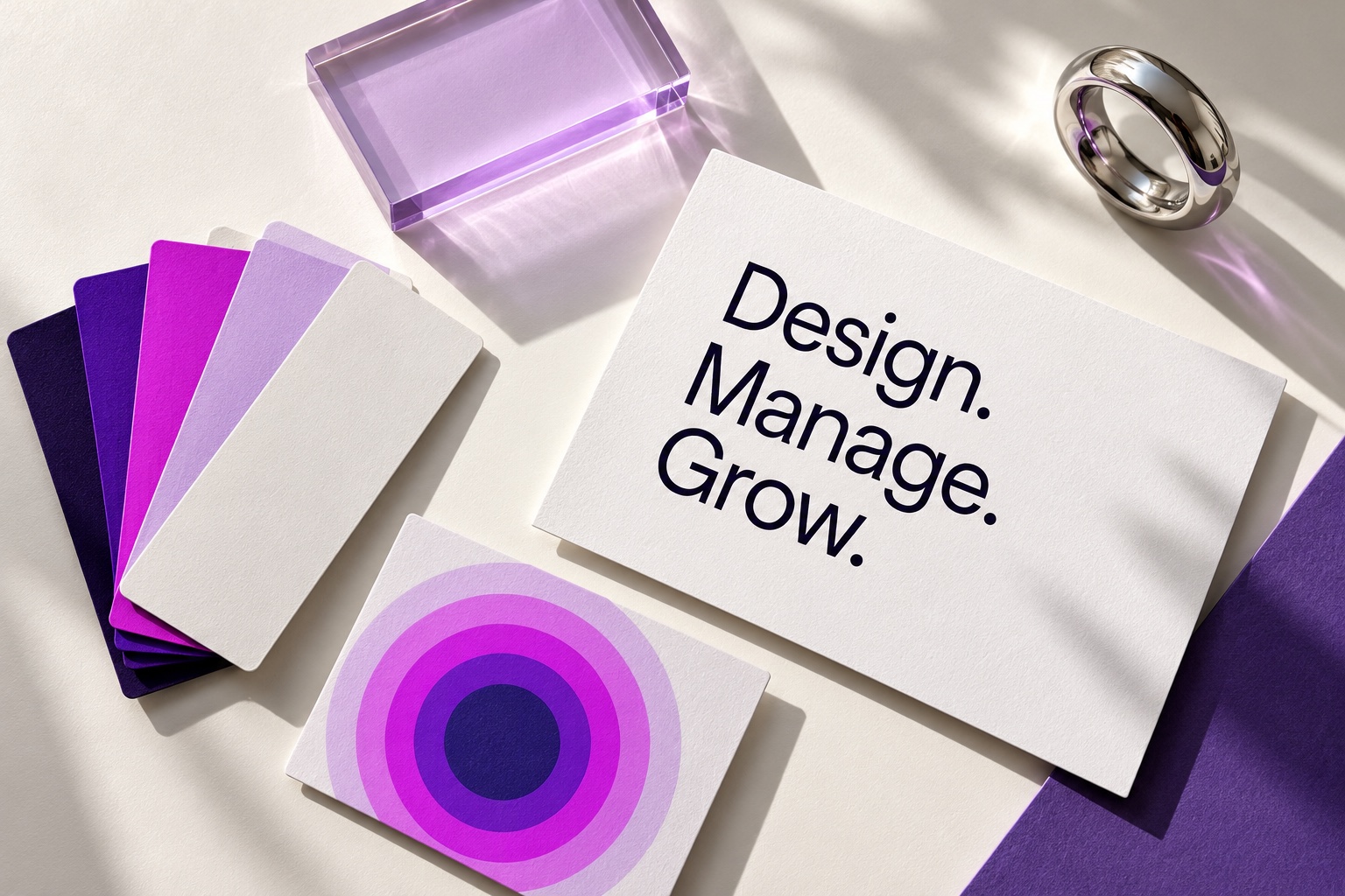 Design. Manage. Grow. — MooneyCo-inspired typography, color, and creative materials